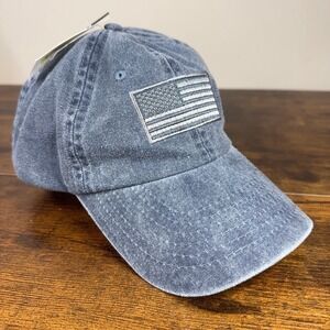 Stetson American Flag Baseball Cap Washed Blue Adjustable Hat NWT